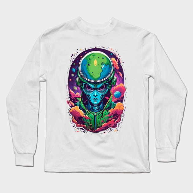 Earth Head Alien Long Sleeve T-Shirt by Best T-Shirts